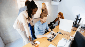 young businesspeople in office refurbishment contractors